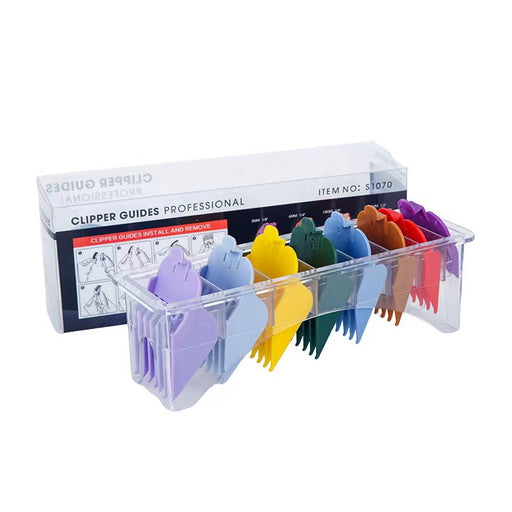 Set van 8 gekleurde tondeusebeschermers met standaard - Clipper Guides Professional