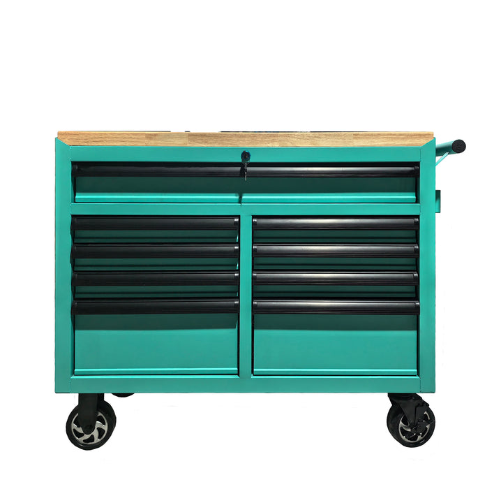 Barber Work Station 9 Drawer – Meuble Barbier avec 9 Tiroirs et Prises Intégrées – Turquoise