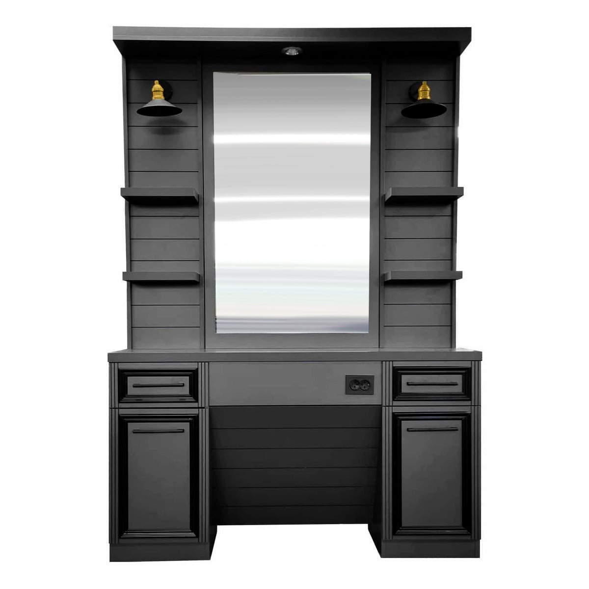 Poste de coiffure avec miroir et rangement – Meuble barbier design noir ...