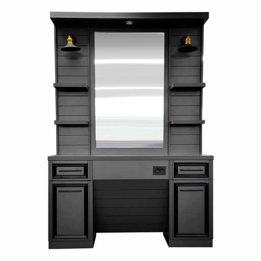 Professionele kapsalon met spiegel en verlichting – Modern matzwart design