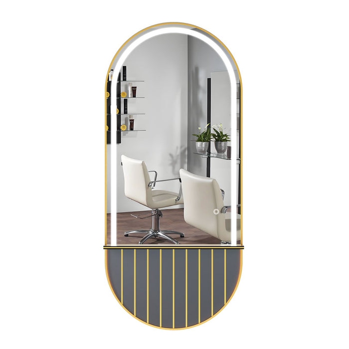 Miroir Professionnel Ovale LED "Lin & Mika" - Noir & Or (80x180 cm)