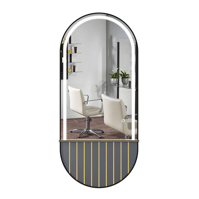 Miroir Professionnel Ovale LED "Lin & Mika" - Noir & Or (80x180 cm)
