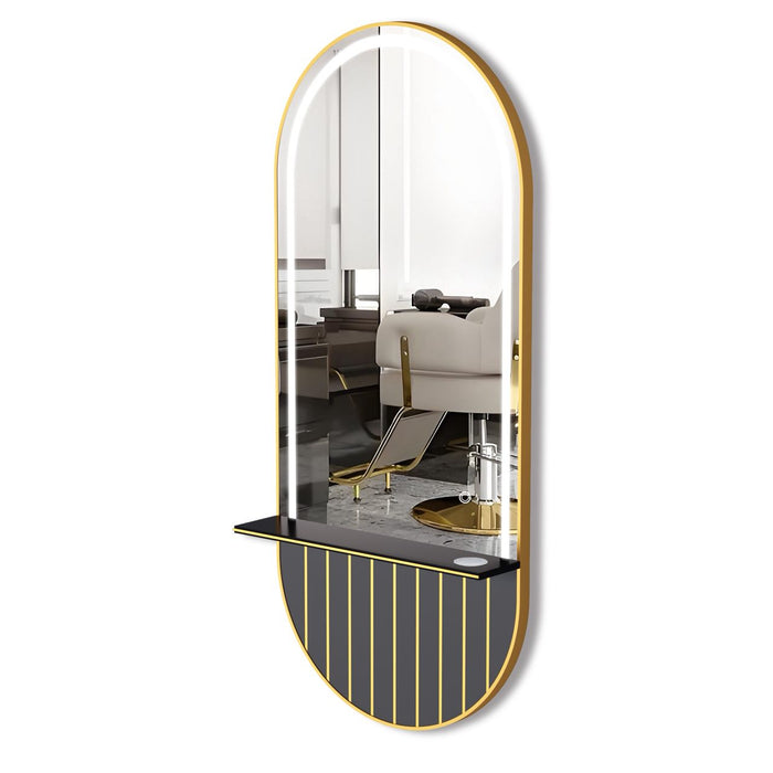Miroir Professionnel Ovale LED "Lin & Mika" - Noir & Or (80x180 cm)