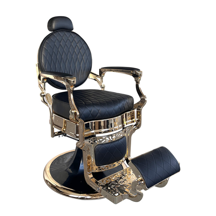 Fauteuil de barbier Diamond noir et or, vue de trois-quarts
