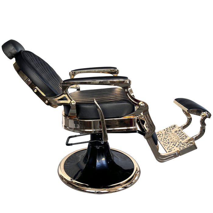 Fauteuil de barbier Diamond noir et or avec dossier incliné