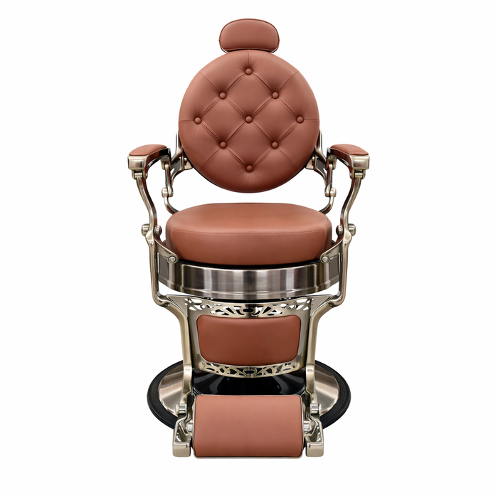 Fauteuil de barbier Throne cognac et bronze, vue de face