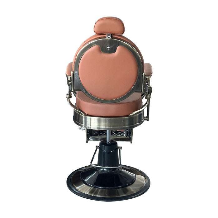 Fauteuil de barbier Throne cognac et bronze, vue de dos